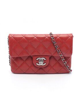 Chanel Shoulder Bag Quilted Small Chain Red Lambskin